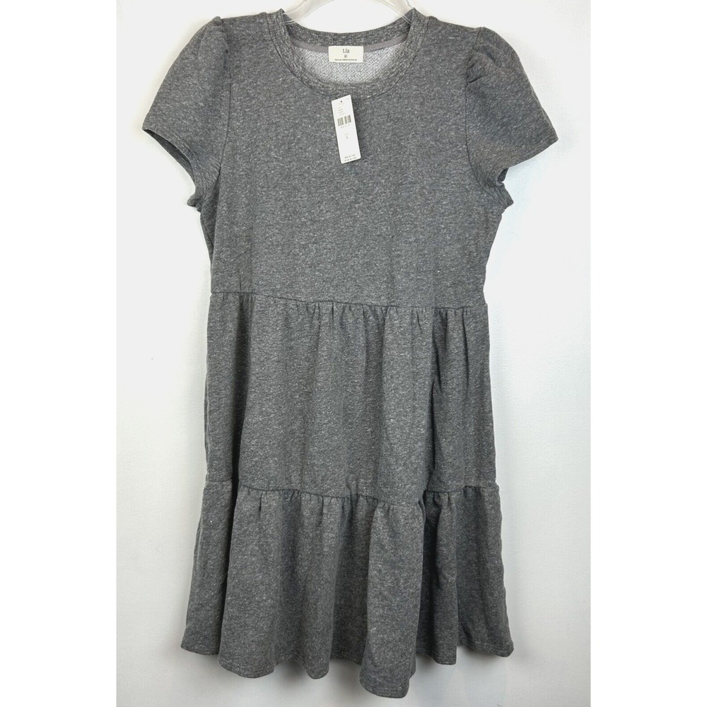 T La Mini Dress Womens Small Tiered Gray Capsule Minimalist Travel Comfort New